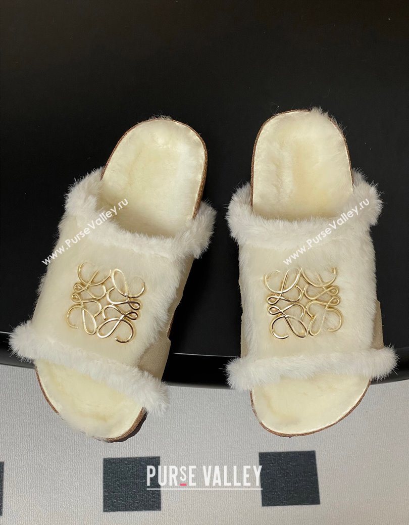 Loewe Flat Slides Sandal in Suede and Wool Grey 2025 LW103003 (MD-251030048)