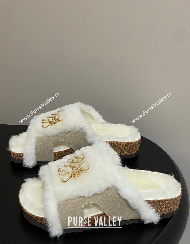 Loewe Flat Slides Sandal in Suede and Wool Grey 2025 LW103003 (MD-251030048)