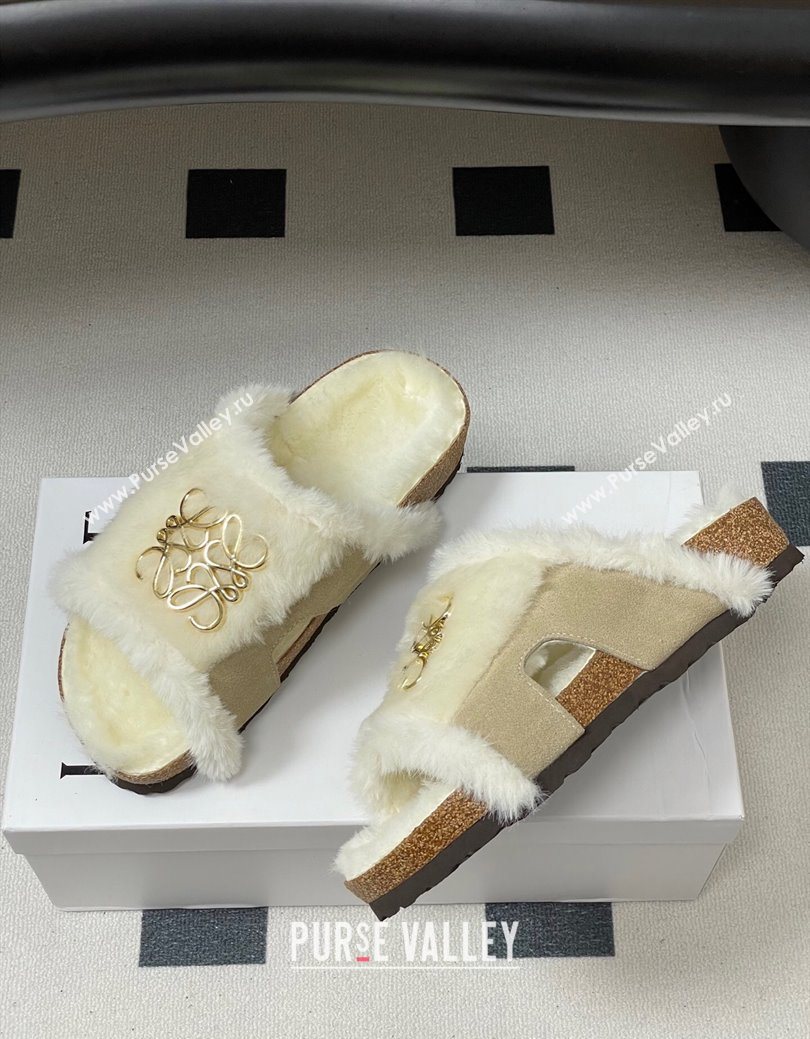 Loewe Flat Slides Sandal in Suede and Wool Grey 2025 LW103003 (MD-251030048)