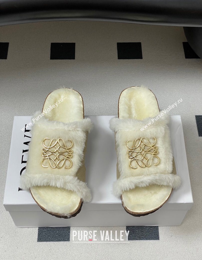 Loewe Flat Slides Sandal in Suede and Wool Grey 2025 LW103003 (MD-251030048)