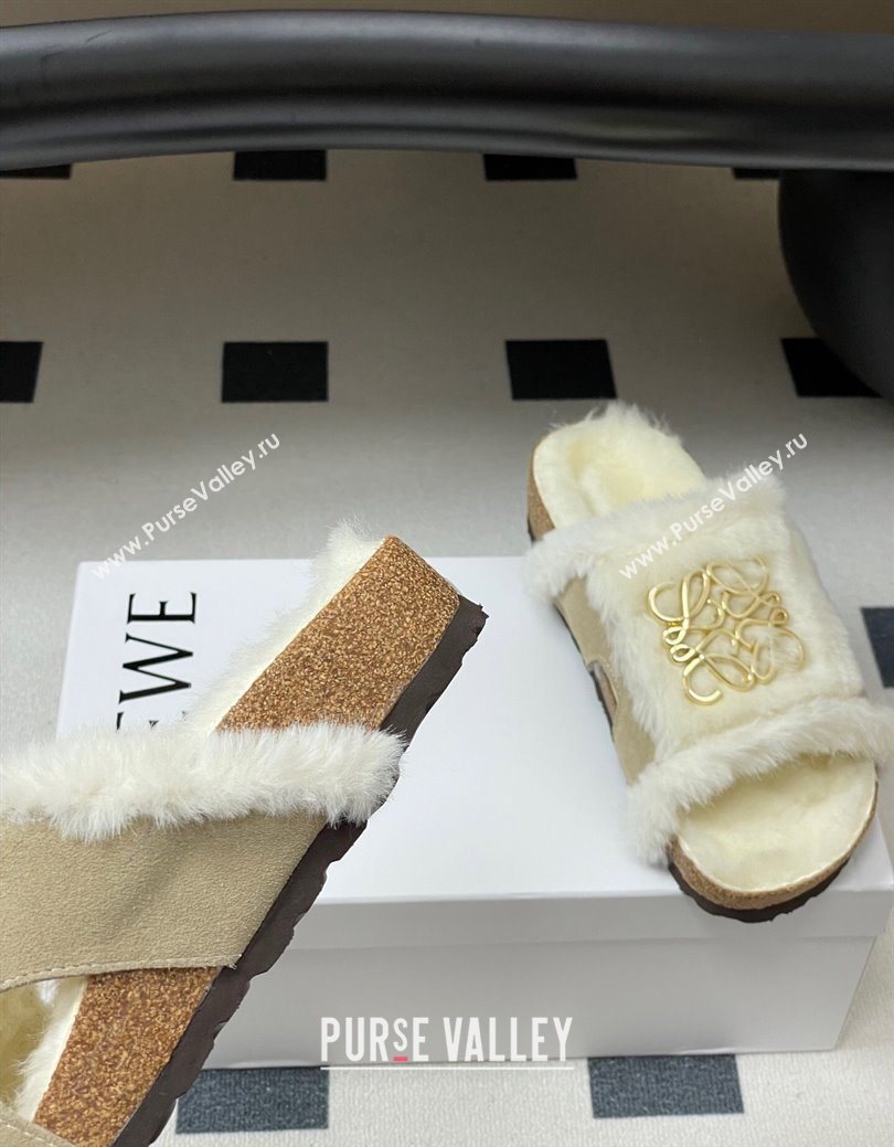 Loewe Flat Slides Sandal in Suede and Wool Grey 2025 LW103003 (MD-251030048)