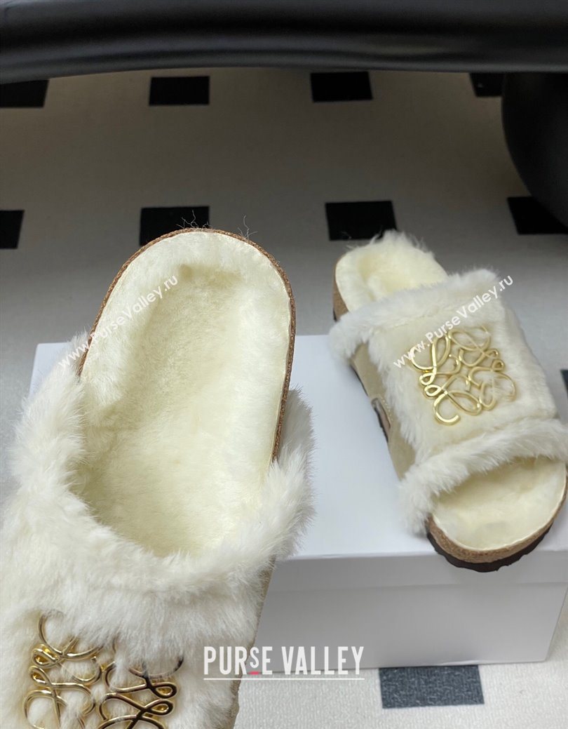 Loewe Flat Slides Sandal in Suede and Wool Grey 2025 LW103003 (MD-251030048)