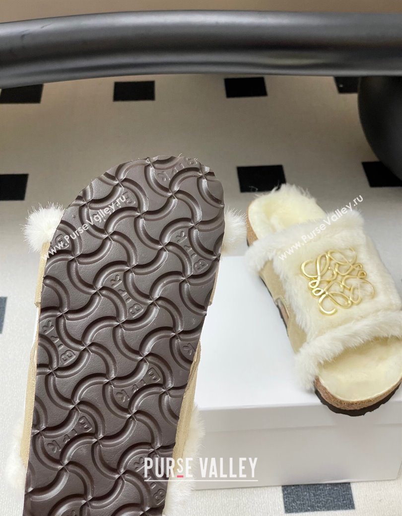 Loewe Flat Slides Sandal in Suede and Wool Grey 2025 LW103003 (MD-251030048)