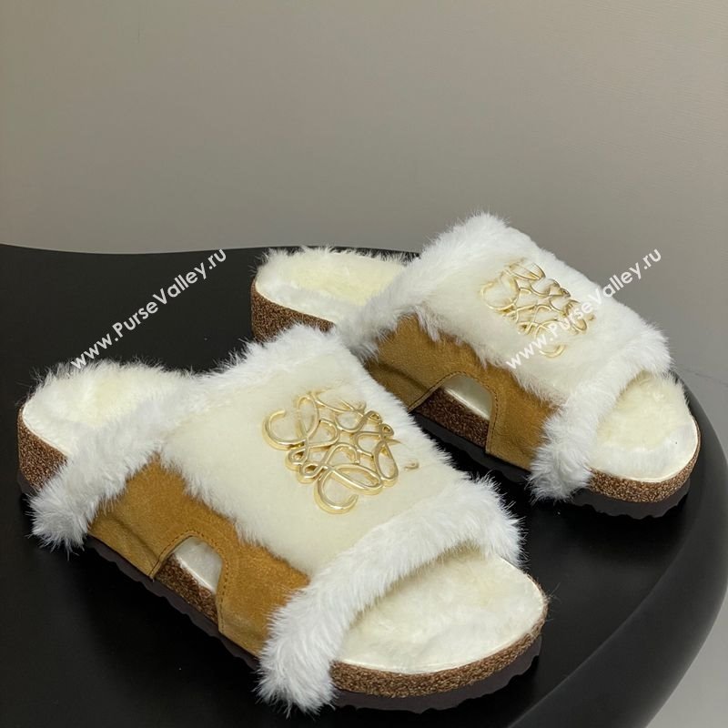 Loewe Flat Slides Sandal in Suede and Wool Brown 2025 LW103003 (MD-251030049)