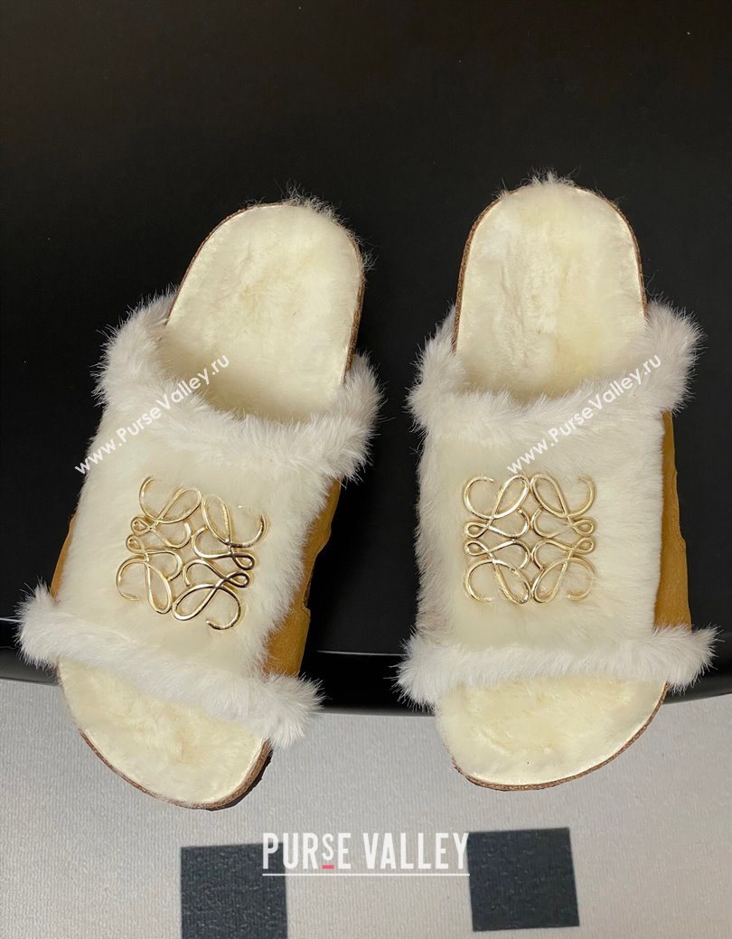 Loewe Flat Slides Sandal in Suede and Wool Brown 2025 LW103003 (MD-251030049)