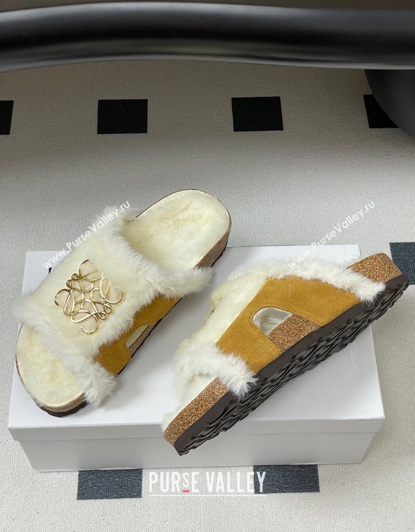 Loewe Flat Slides Sandal in Suede and Wool Brown 2025 LW103003 (MD-251030049)