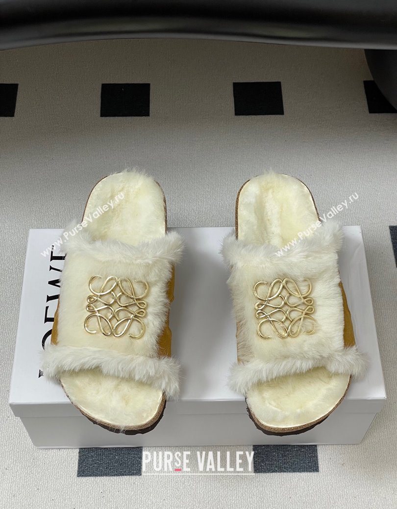 Loewe Flat Slides Sandal in Suede and Wool Brown 2025 LW103003 (MD-251030049)