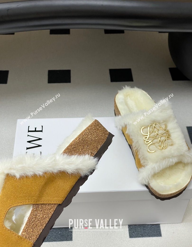 Loewe Flat Slides Sandal in Suede and Wool Brown 2025 LW103003 (MD-251030049)