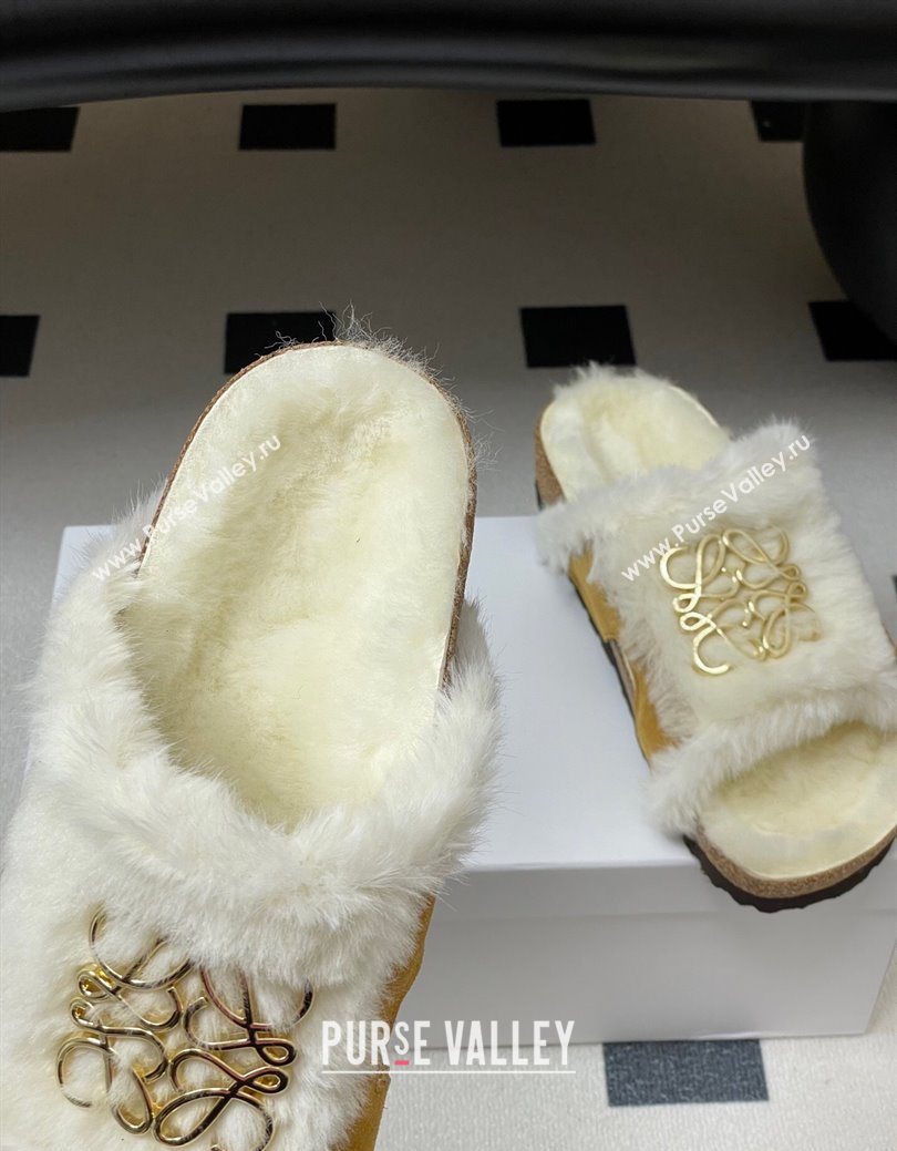 Loewe Flat Slides Sandal in Suede and Wool Brown 2025 LW103003 (MD-251030049)