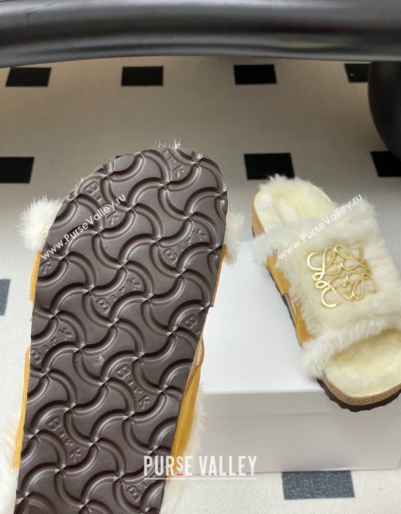 Loewe Flat Slides Sandal in Suede and Wool Brown 2025 LW103003 (MD-251030049)