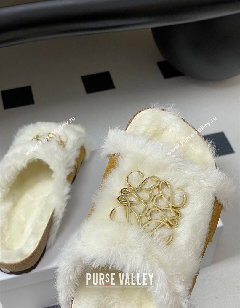 Loewe Flat Slides Sandal in Suede and Wool Brown 2025 LW103003 (MD-251030049)