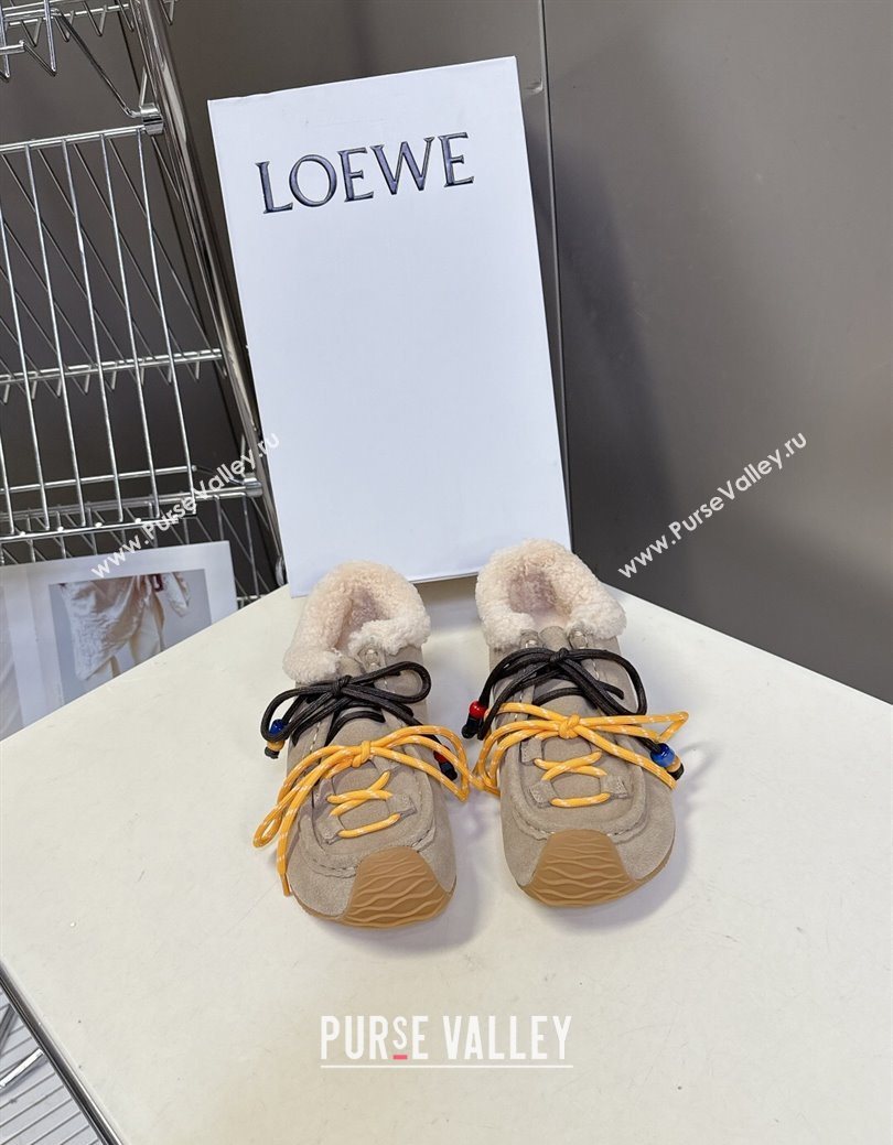 Loewe High top Sneakers in Suede and Wool Beige 2025 LW103001 (MD-251030039)