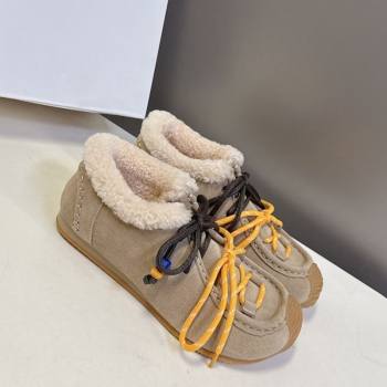 Loewe High top Sneakers in Suede and Wool Beige 2025 LW103001 (MD-251030039)