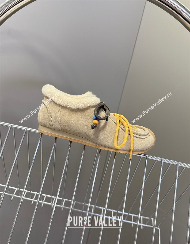 Loewe High top Sneakers in Suede and Wool Beige 2025 LW103001 (MD-251030039)