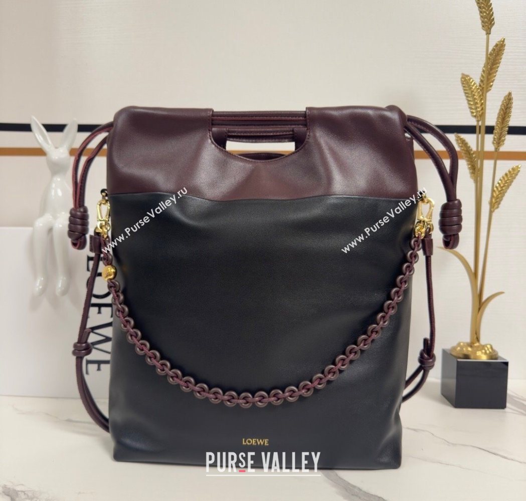 Loewe Flamenco Purse Tote Bag in Mellow Nappa Lambskin Leather Black/Dark Chestnut 2025 012551 (nana-251121002)