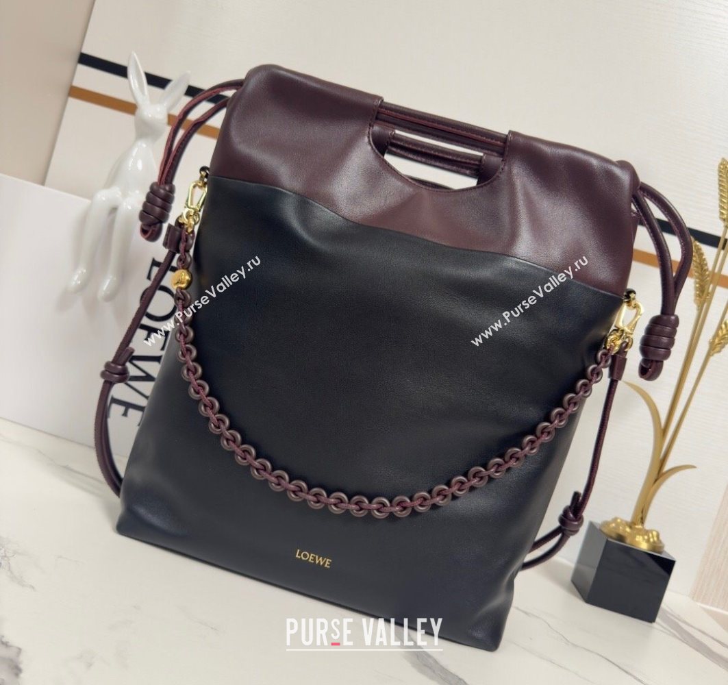 Loewe Flamenco Purse Tote Bag in Mellow Nappa Lambskin Leather Black/Dark Chestnut 2025 012551 (nana-251121002)