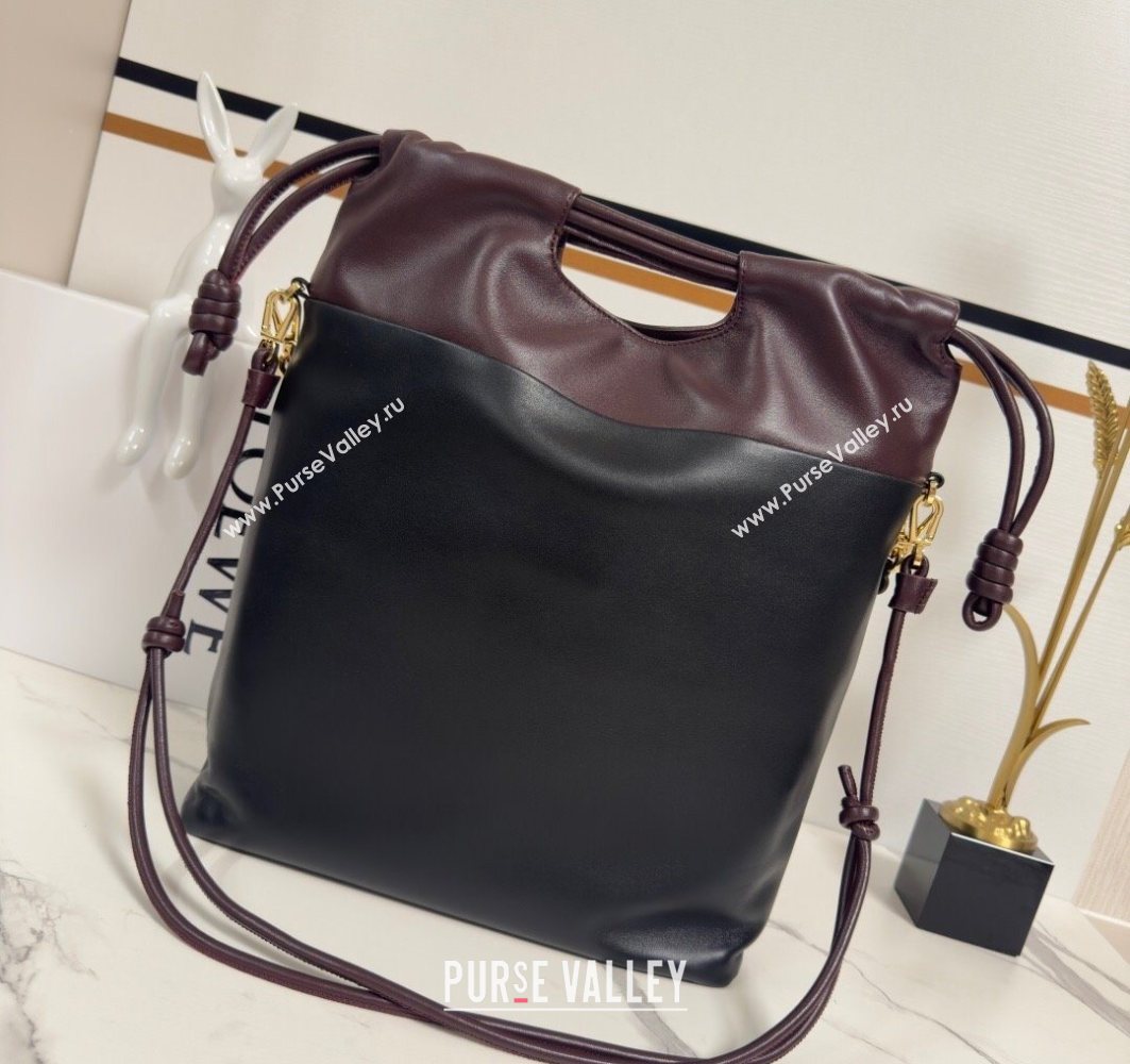 Loewe Flamenco Purse Tote Bag in Mellow Nappa Lambskin Leather Black/Dark Chestnut 2025 012551 (nana-251121002)