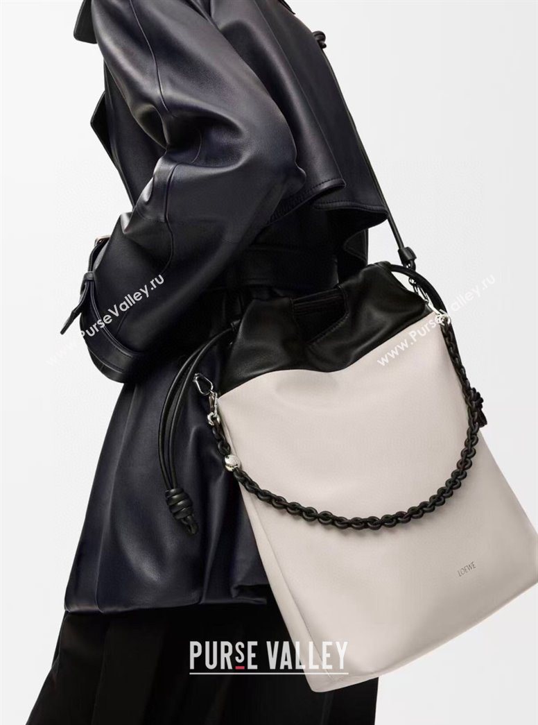 Loewe Flamenco Purse Tote Bag in Mellow Nappa Lambskin Leather Light Ghost/Black 2025 012551 (nana-251121001)