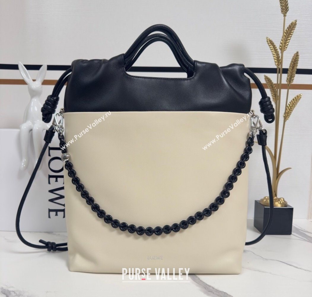 Loewe Flamenco Purse Tote Bag in Mellow Nappa Lambskin Leather Light Ghost/Black 2025 012551 (nana-251121001)