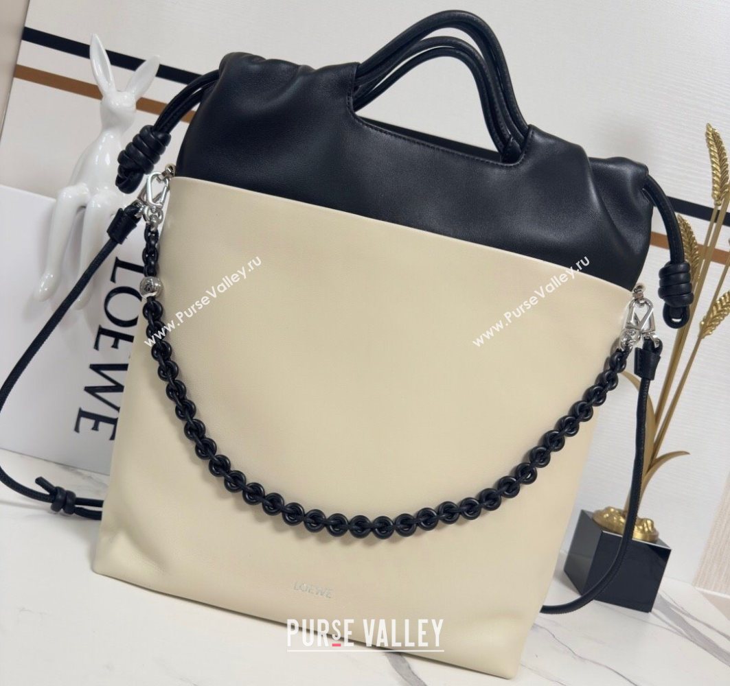 Loewe Flamenco Purse Tote Bag in Mellow Nappa Lambskin Leather Light Ghost/Black 2025 012551 (nana-251121001)