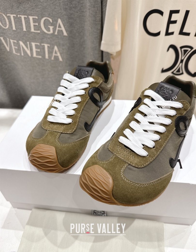 Loewe Ballet Runner 2.0 Sneakers in Nylon and Suede Green/Black 2025 (KL-251210050)