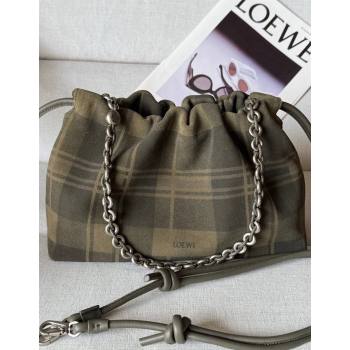 Loewe Medium Flamenco purse in tartan suede Khaki/Green 2026 1774 (nana-260121063)