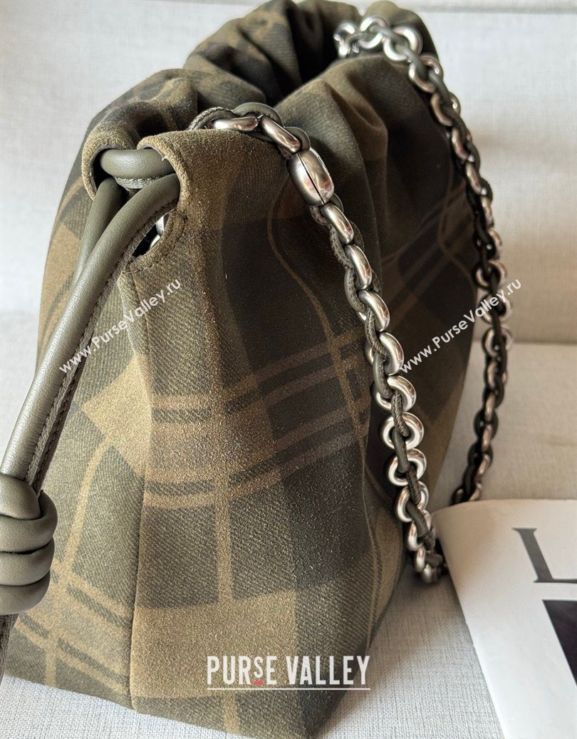 Loewe Medium Flamenco purse in tartan suede Khaki/Green 2026 1774 (nana-260121063)