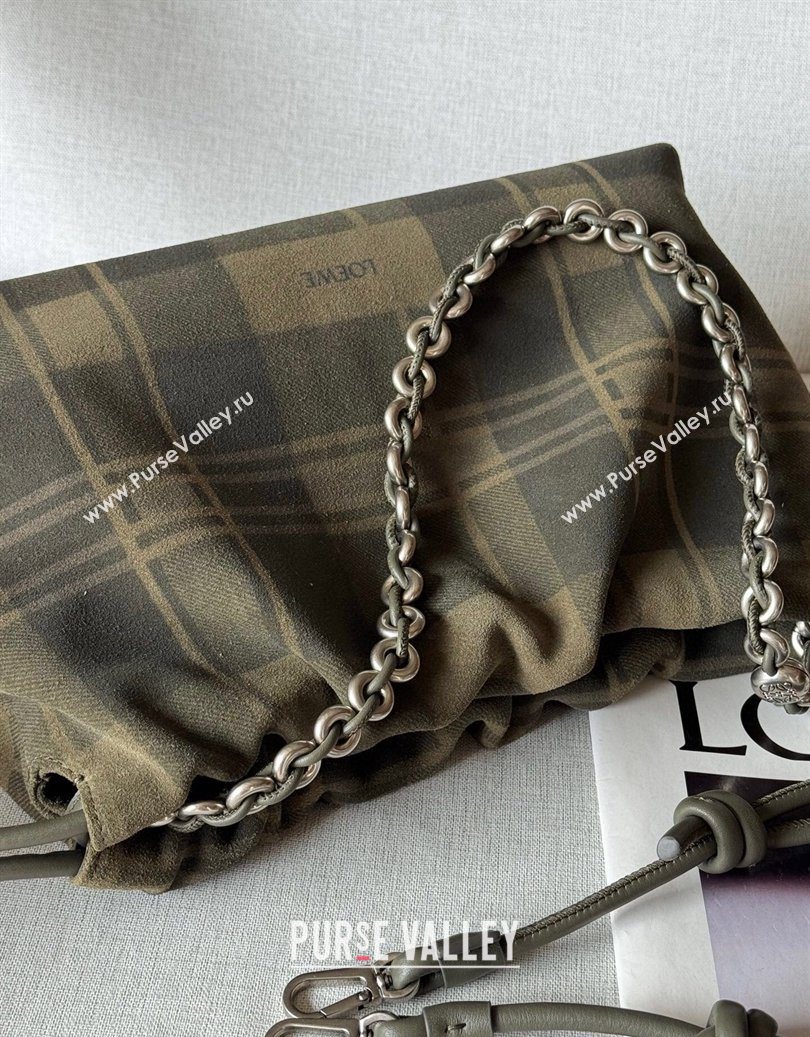 Loewe Medium Flamenco purse in tartan suede Khaki/Green 2026 1774 (nana-260121063)