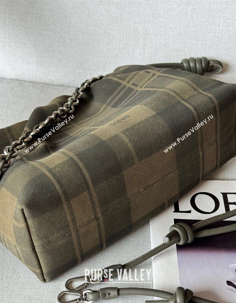 Loewe Medium Flamenco purse in tartan suede Khaki/Green 2026 1774 (nana-260121063)