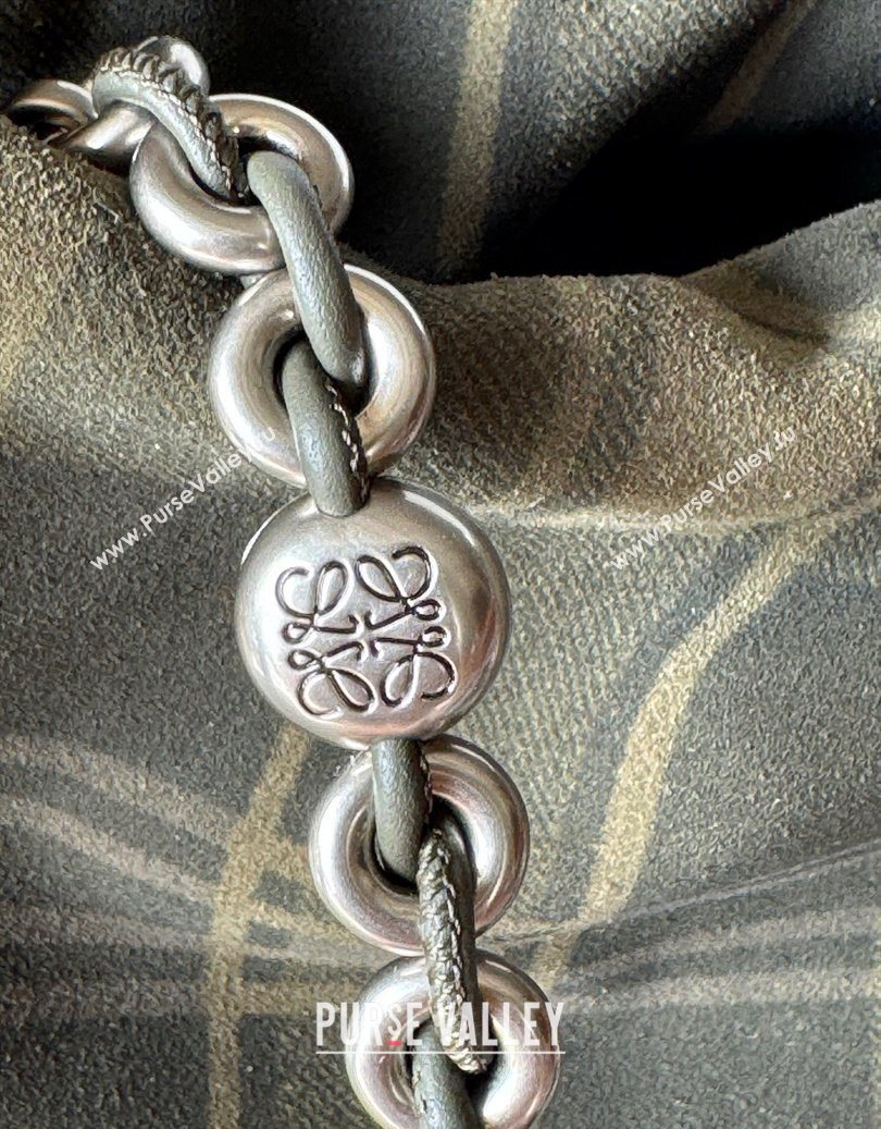 Loewe Medium Flamenco purse in tartan suede Khaki/Green 2026 1774 (nana-260121063)