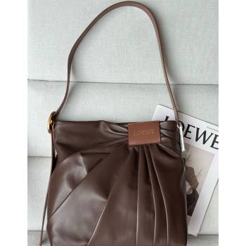 Loewe Draped tote bag in mellow nappa lambskin Leather Dark Chestnut Brown 2026 1781 (nana-260121092)