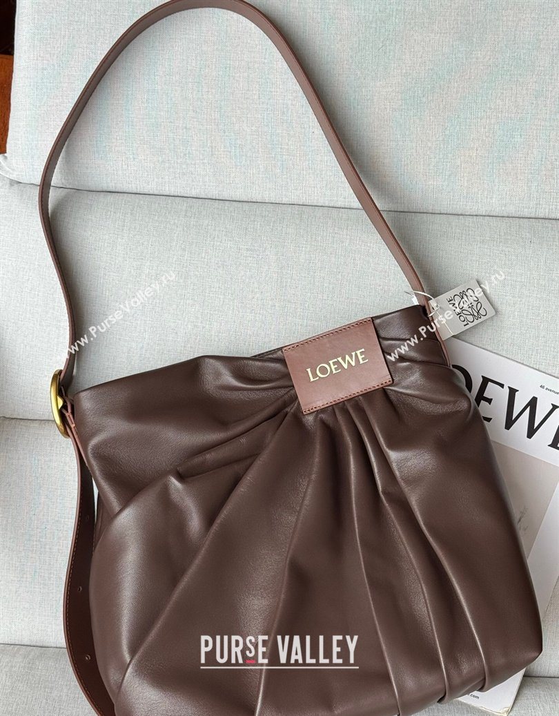 Loewe Draped tote bag in mellow nappa lambskin Leather Dark Chestnut Brown 2026 1781 (nana-260121092)