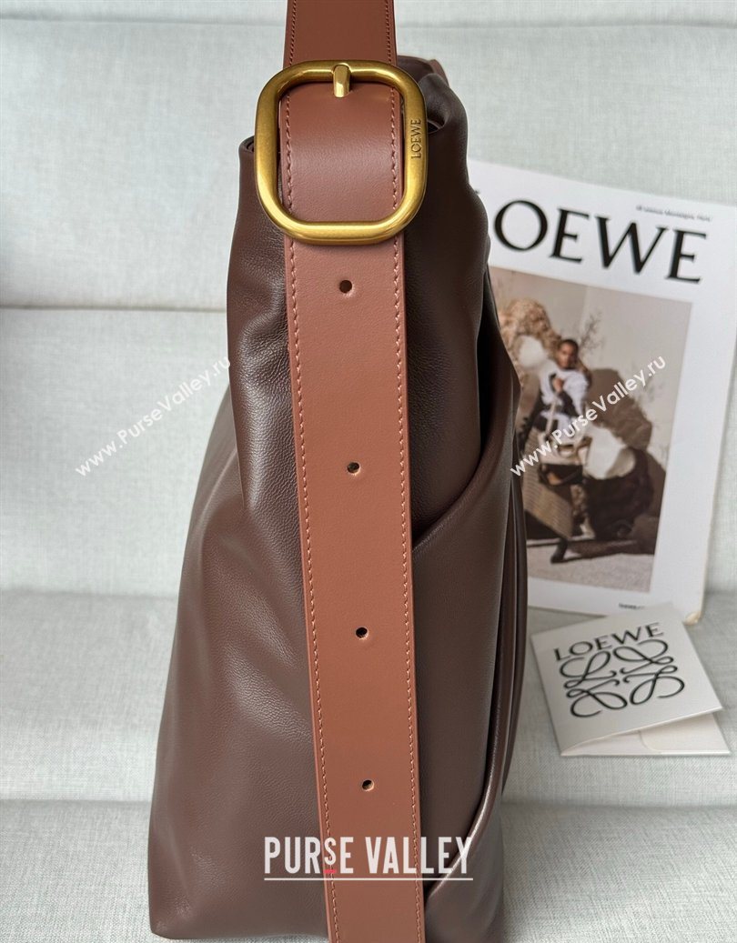Loewe Draped tote bag in mellow nappa lambskin Leather Dark Chestnut Brown 2026 1781 (nana-260121092)