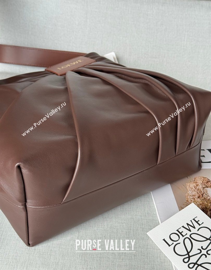 Loewe Draped tote bag in mellow nappa lambskin Leather Dark Chestnut Brown 2026 1781 (nana-260121092)