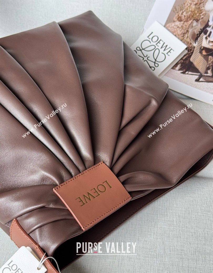 Loewe Draped tote bag in mellow nappa lambskin Leather Dark Chestnut Brown 2026 1781 (nana-260121092)