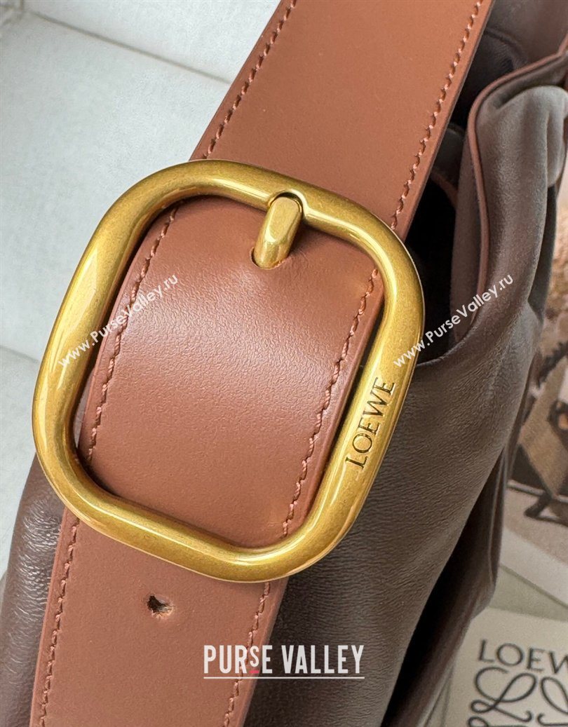 Loewe Draped tote bag in mellow nappa lambskin Leather Dark Chestnut Brown 2026 1781 (nana-260121092)