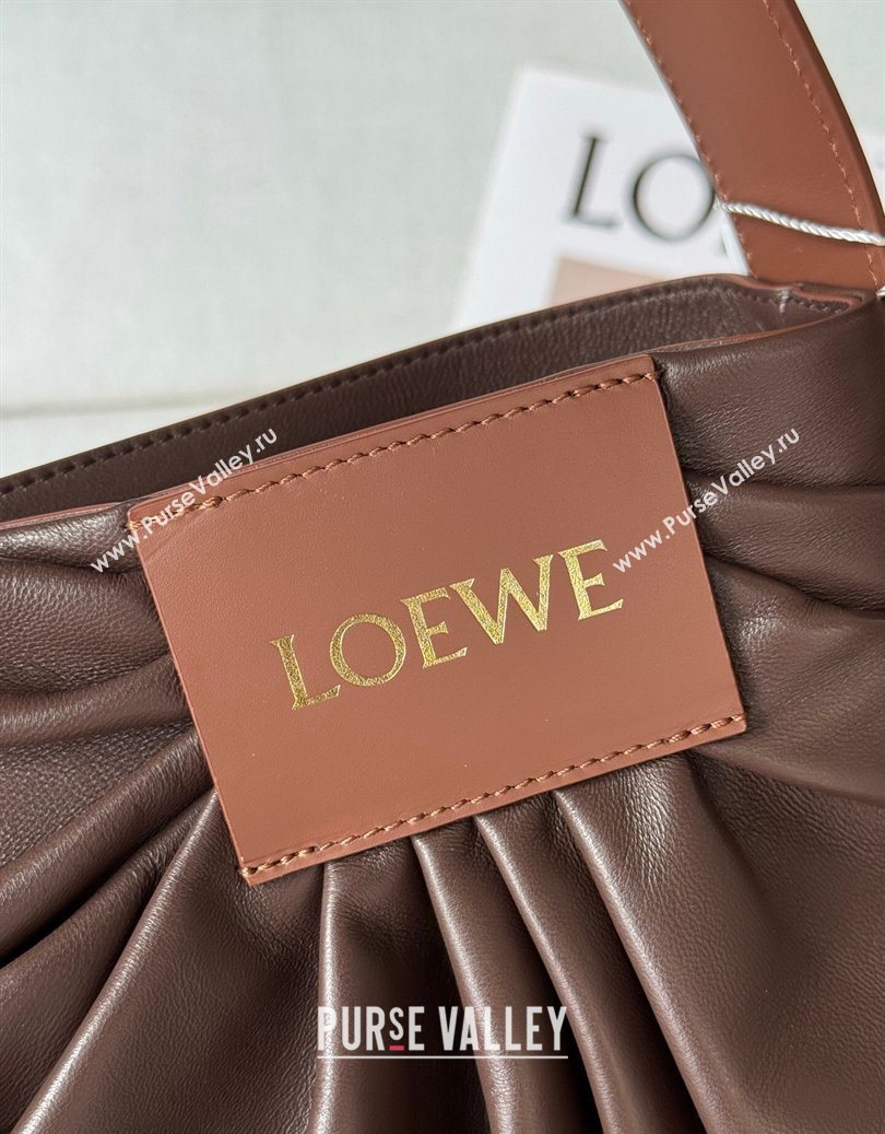 Loewe Draped tote bag in mellow nappa lambskin Leather Dark Chestnut Brown 2026 1781 (nana-260121092)
