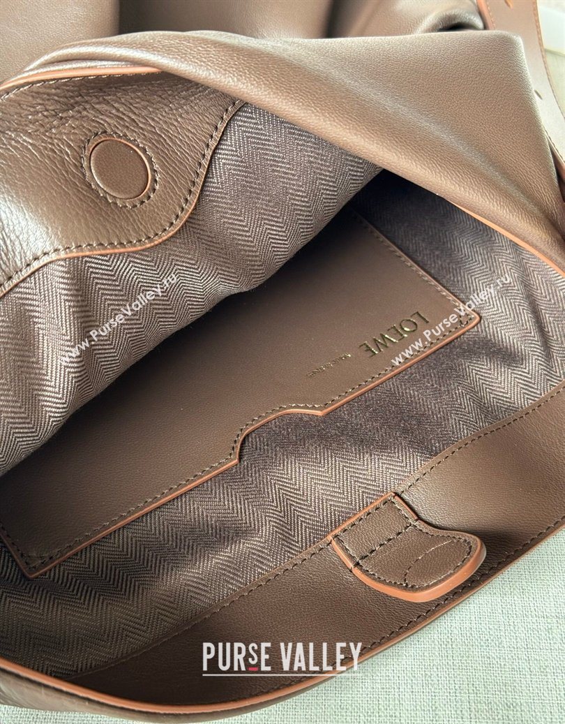 Loewe Draped tote bag in mellow nappa lambskin Leather Dark Chestnut Brown 2026 1781 (nana-260121092)