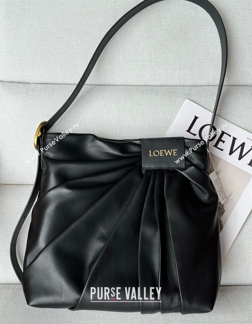 Loewe Draped tote bag in mellow nappa lambskin Leather Black 2026 1781 (nana-260121093)