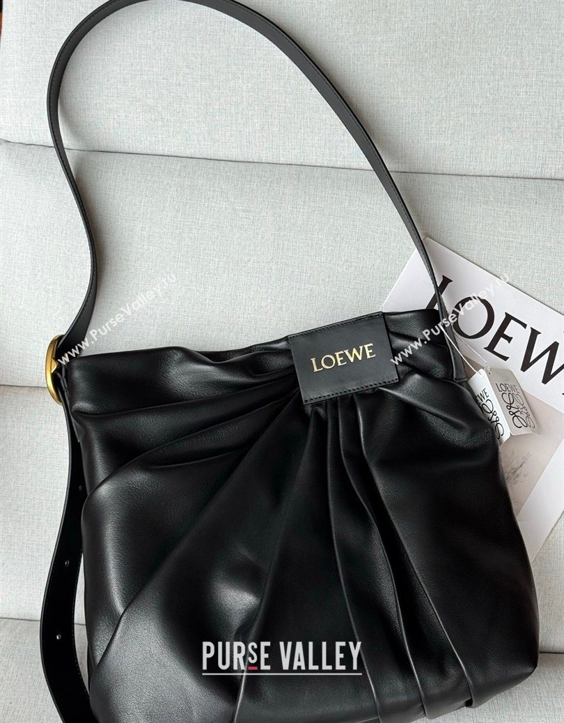 Loewe Draped tote bag in mellow nappa lambskin Leather Black 2026 1781 (nana-260121093)