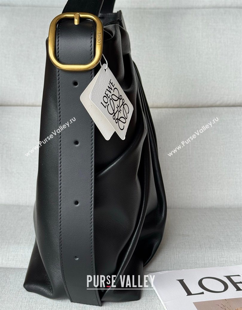 Loewe Draped tote bag in mellow nappa lambskin Leather Black 2026 1781 (nana-260121093)