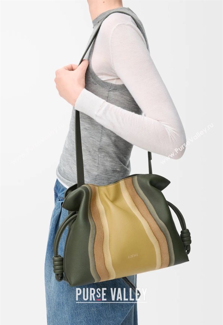 Loewe Medium Flamenco clutch bag Landscape in nappa calfskin leather Bottle Green/Ochre Yellow 2026 262585 (YY-260121064)