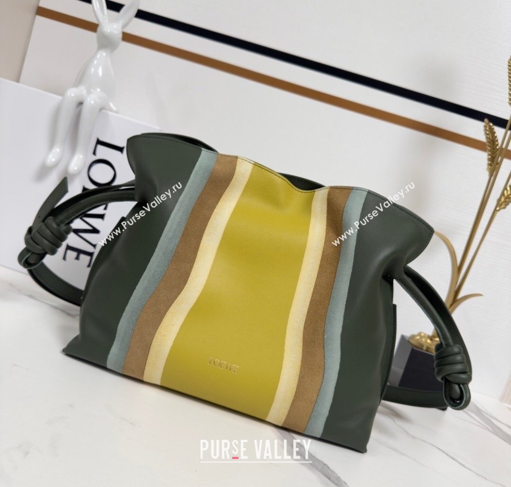 Loewe Medium Flamenco clutch bag Landscape in nappa calfskin leather Bottle Green/Ochre Yellow 2026 262585 (YY-260121064)