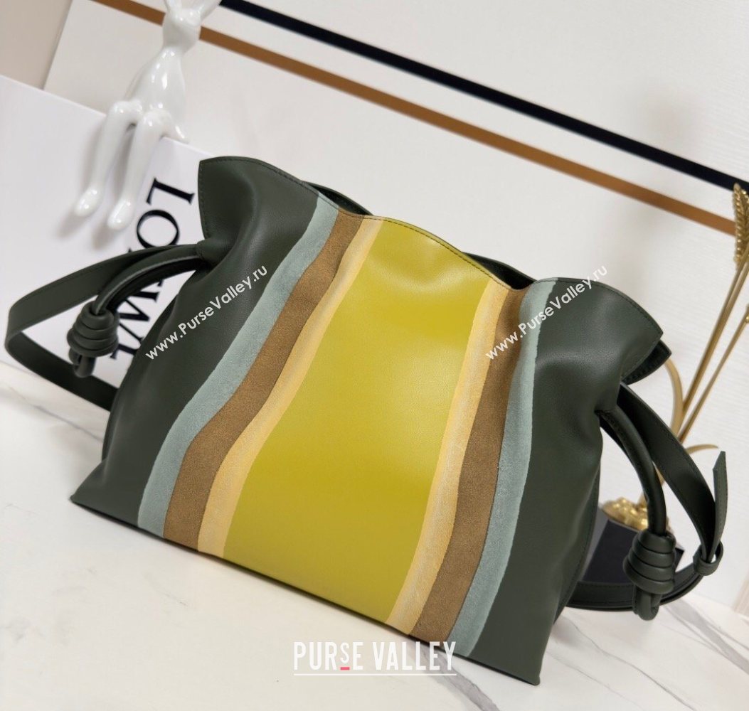 Loewe Medium Flamenco clutch bag Landscape in nappa calfskin leather Bottle Green/Ochre Yellow 2026 262585 (YY-260121064)