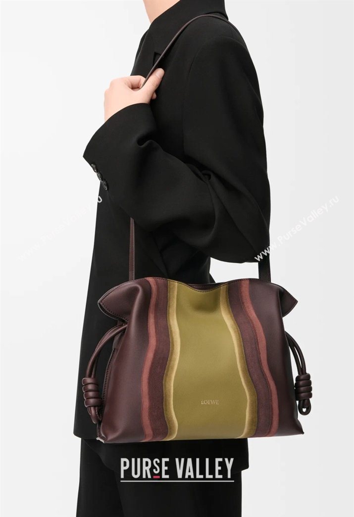 Loewe Medium Flamenco clutch bag Landscape in nappa calfskin leather Chocolate/Light Moss Green 2026 262585 (YY-260121065)