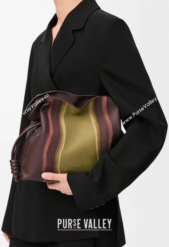 Loewe Medium Flamenco clutch bag Landscape in nappa calfskin leather Chocolate/Light Moss Green 2026 262585 (YY-260121065)
