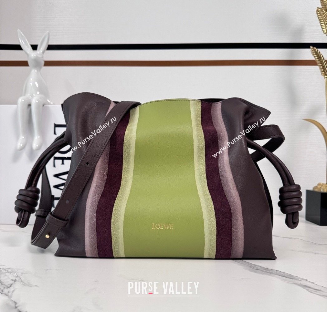 Loewe Medium Flamenco clutch bag Landscape in nappa calfskin leather Chocolate/Light Moss Green 2026 262585 (YY-260121065)