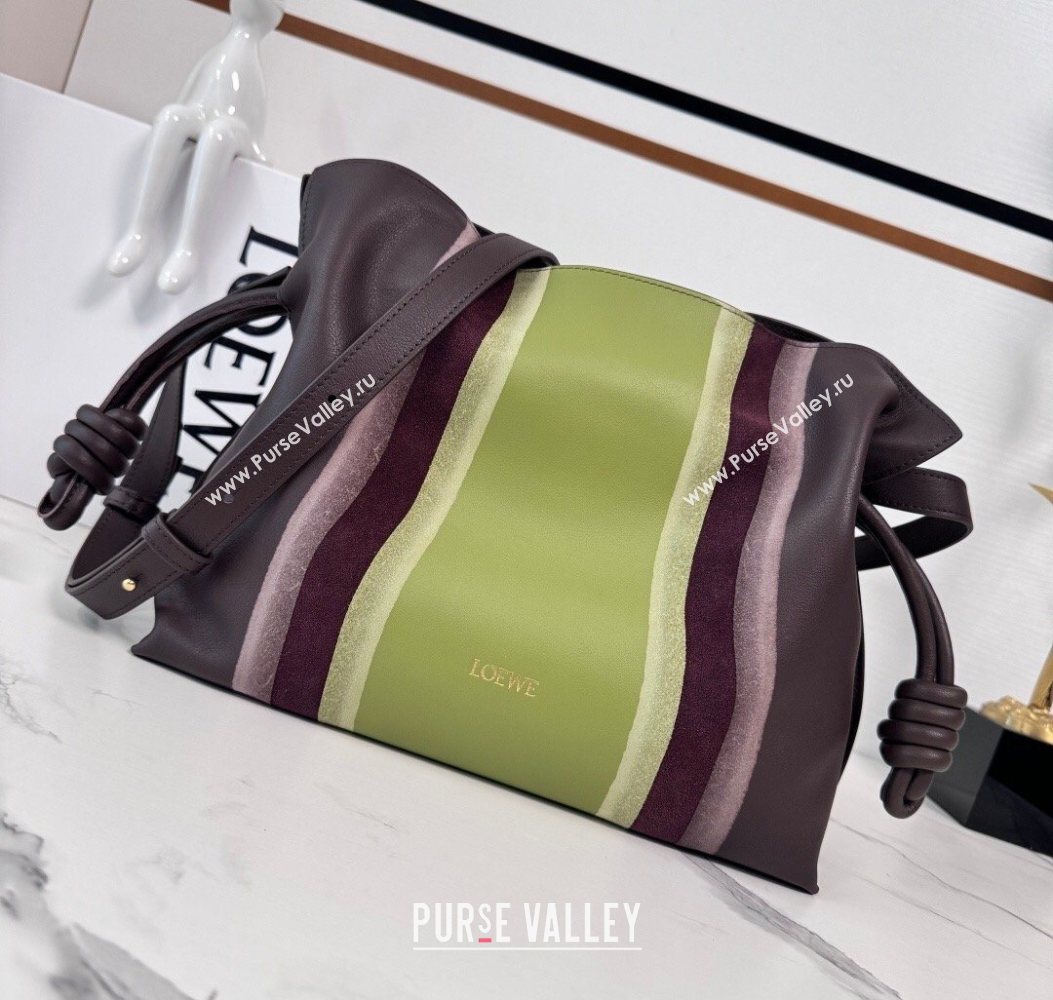 Loewe Medium Flamenco clutch bag Landscape in nappa calfskin leather Chocolate/Light Moss Green 2026 262585 (YY-260121065)