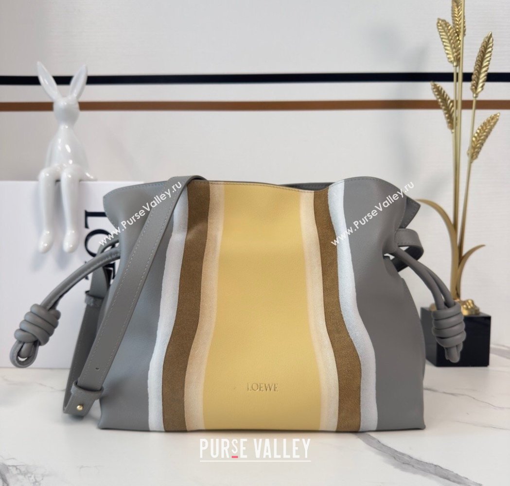 Loewe Medium Flamenco clutch bag Landscape in nappa calfskin leather Sparkling Grey/Butter Yellow 2026 262585 (YY-260121066)