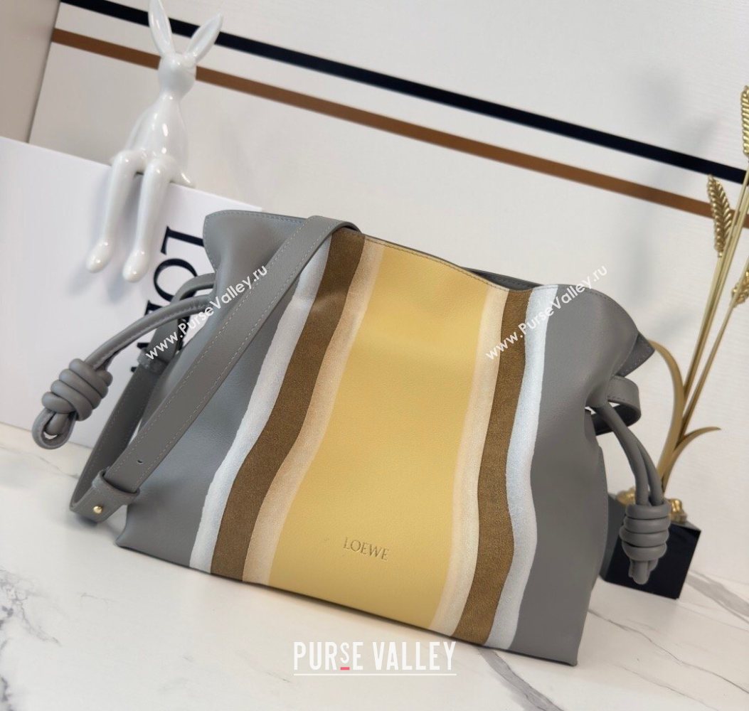 Loewe Medium Flamenco clutch bag Landscape in nappa calfskin leather Sparkling Grey/Butter Yellow 2026 262585 (YY-260121066)